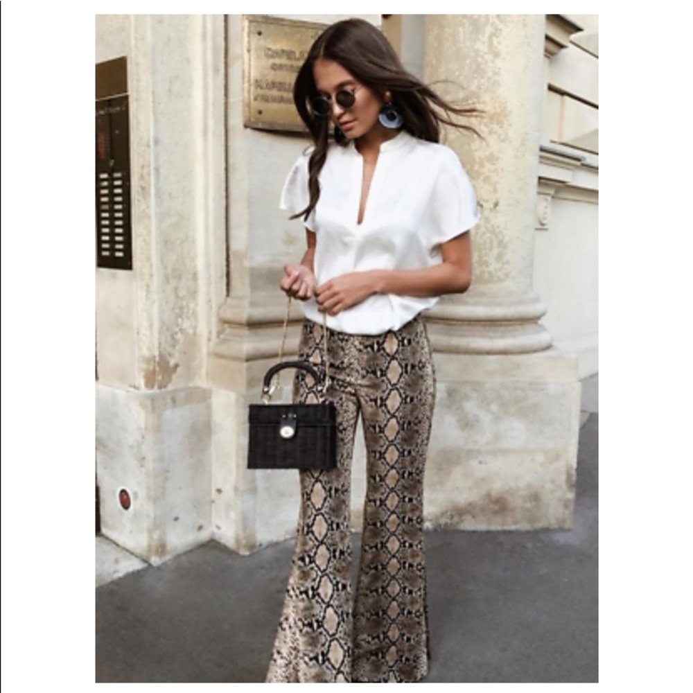 Zara snake print trousers with bell bottoms